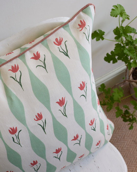 Tulip Wave linen cushion, pistachio