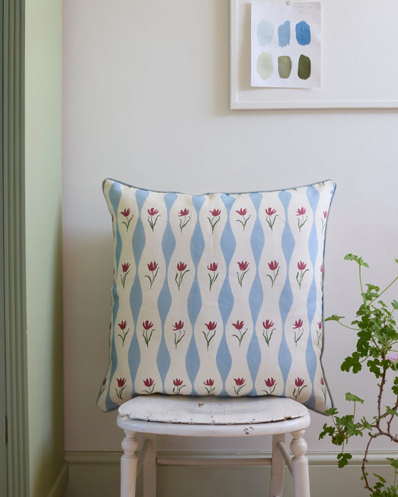 Tulip Wave linen cushion, sky