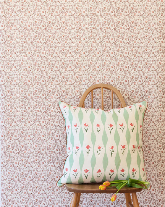 Tulip Wave linen cushion, pistachio