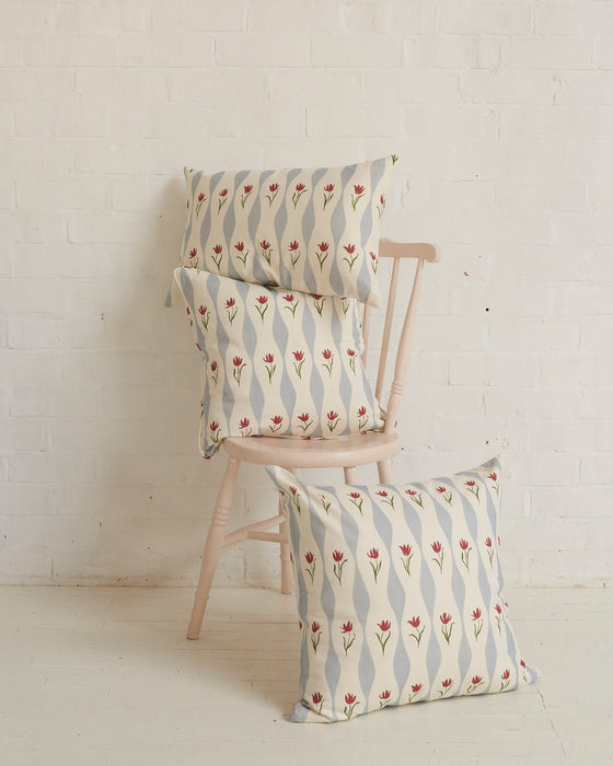 Tulip Wave linen cushion, sky