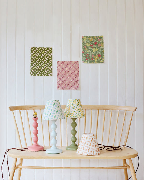 Hand painted beechwood bobbin lamp