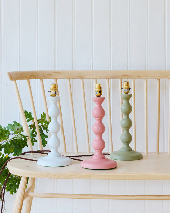 Hand painted beechwood bobbin lamp