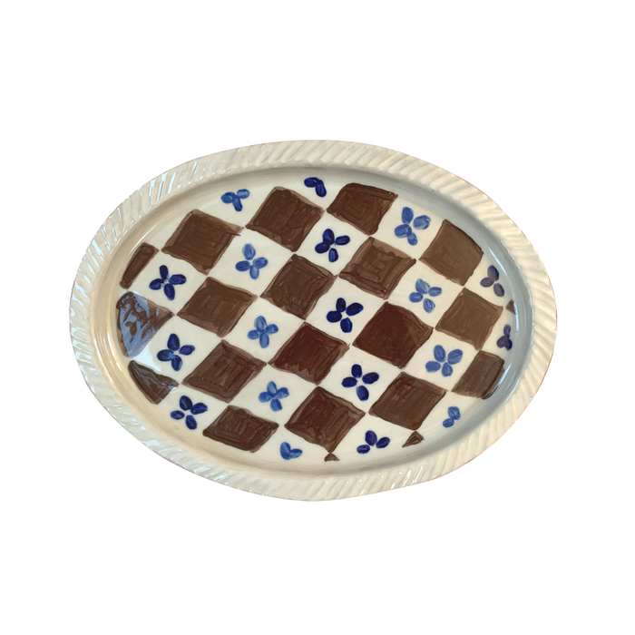 Pottery platter, chequerboard