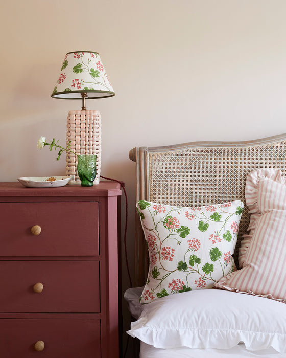 Geraniums, paper lampshade, empire