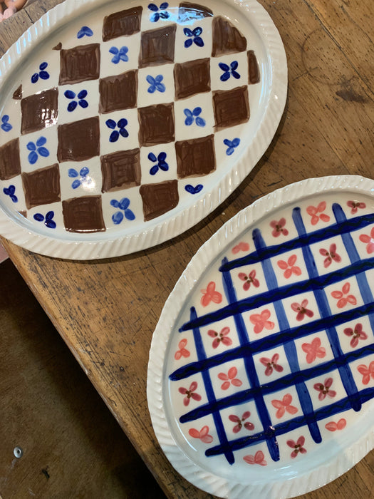 Pottery platter, chequerboard