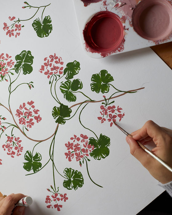 <i>Geraniums</i> lamp <i>&</i> shade painting workshop at Edward Bulmer, London — 20th June